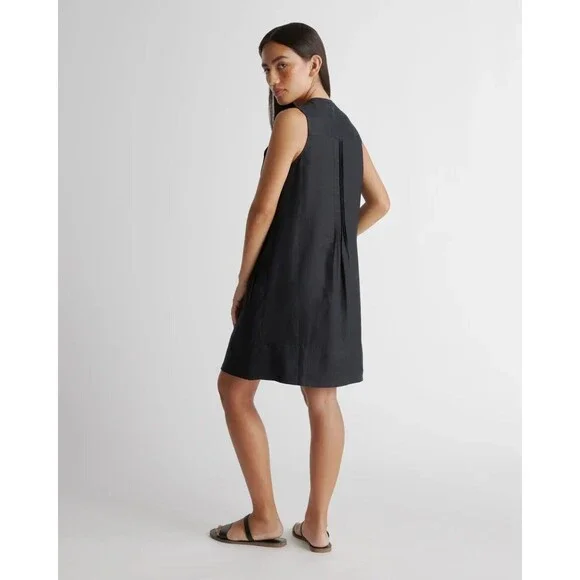 Quince 100% European Linen Swing Dress Black Large NWT Minimalist Quiet Luxury - Picture 2 of 9